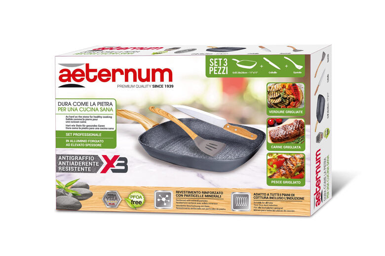 Aeternum Set Grill Wood Con Pinza e Coltello