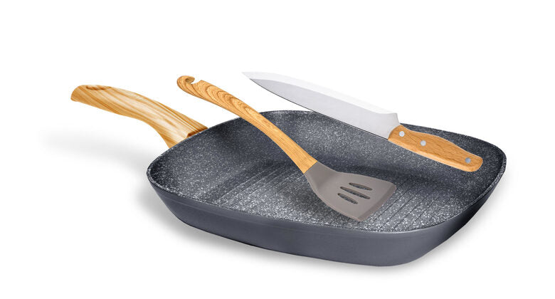 Aeternum Set Grill Wood Con Pinza e Coltello
