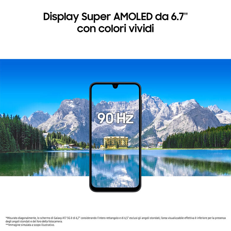 Samsung Galaxy A17 5G, Android 15, Display sAMOLED 6.7", 8GB RAM, 256GB, Batteria 5.000 mAh, Resistenza IP54, Memoria espandibile fino a 2TB, Gray