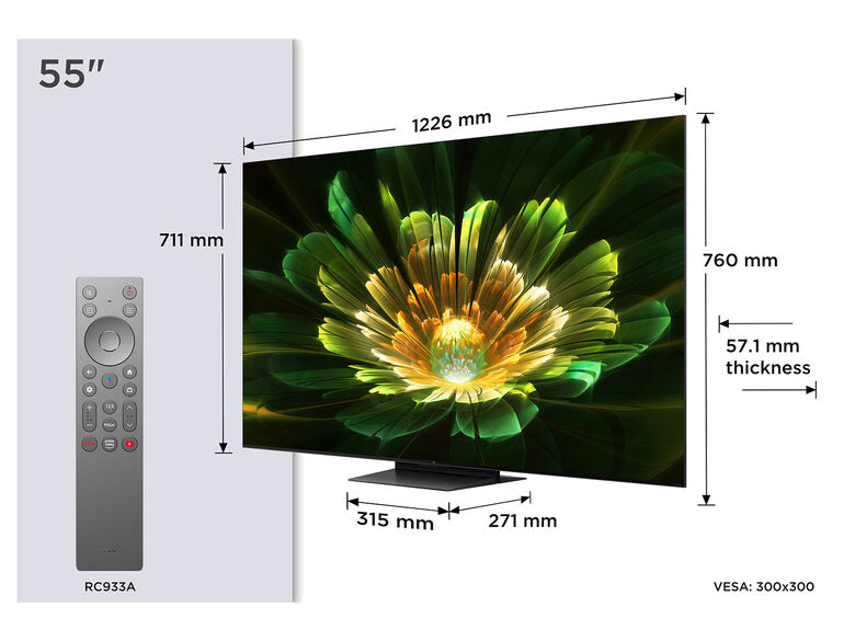 TCL C79K Serie Smart TV QD-MiniLED 4K 55" 55C79K, 144Hz, audio B&O, Dolby Vision IQ & Atmos, Google TV