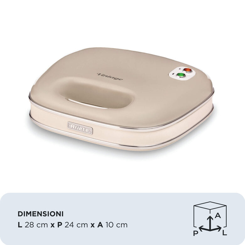 Ariete Linea Vintage 1963 Sandwich Maker Vintage, Piastra elettrica per toast, Sandwich e panini, 750W, Piastre fisse grill, Rivestimento antiaderente, Posizione e riponimento verticale, Beige