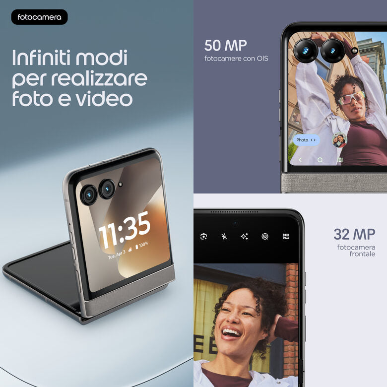 Motorola razr 70 (8/256GB, Doppia camera 50MP, Display interno FHD+ 6.9" 120Hz e esterno 3.62", MediaTek Dimensity 7450X, 4800mAh, TurboPower 30W, Android 16), PANTONE Hematite