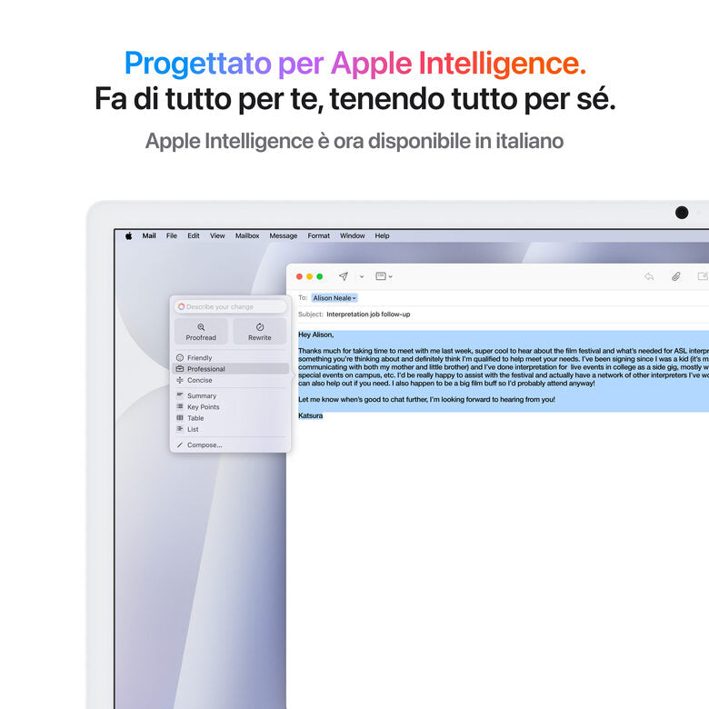 Apple iMac 24"Retina Display 4,5K, Chip M4 con CPU 8‑core, GPU 8‑core, 16GB, 256GB SSD, Argento
