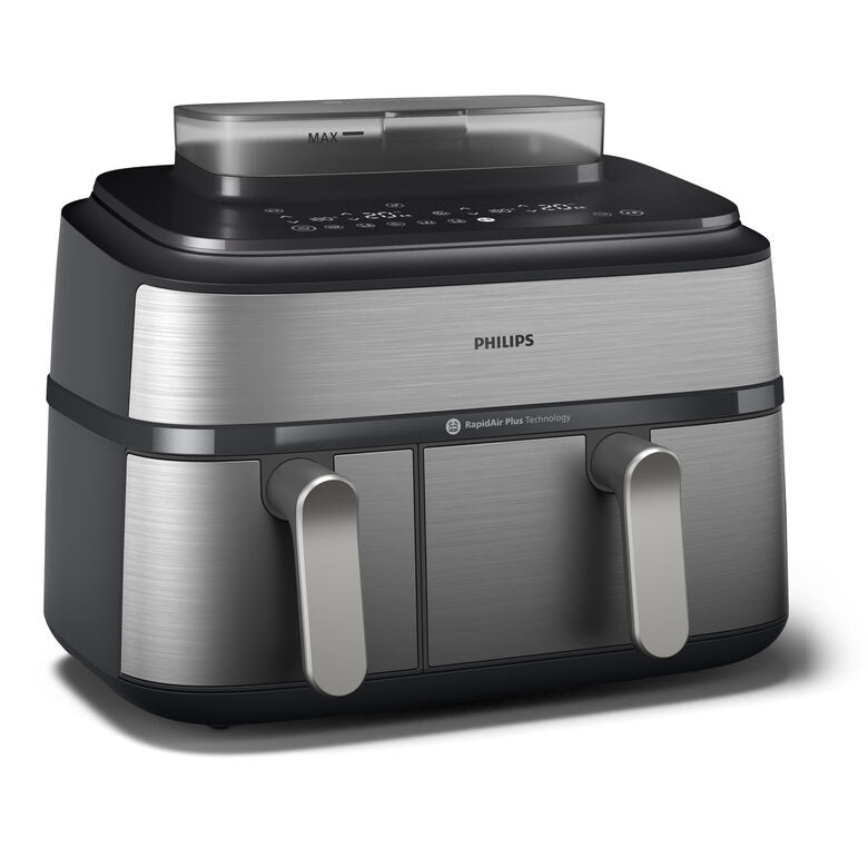 Philips NA555/00 Friggitrice ad Aria doppio cestello con cottura a vapore, 5000 series, 9 litri, 19 metodi di cottura, App per ricette
