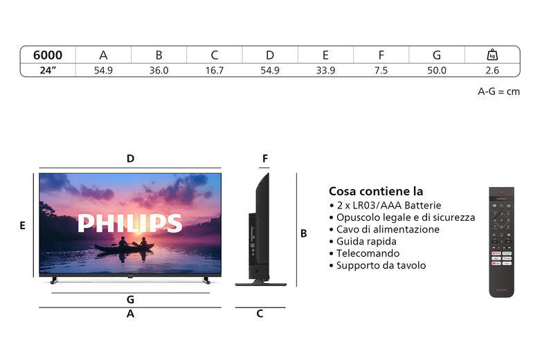Philips 40PFS6000 Televisione Full HD LED 100cm 40" Smart TV Dolby Audio Titan OS
