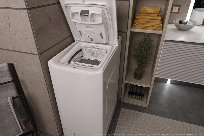 Haier T Series 7, Lavatrice Carica dall'alto 7 KG, 15% più efficente della classe A, 1200 giri, Bianco, Inverter, Vapore, THASN276TM7-S
