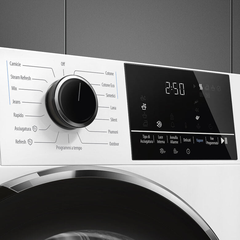 Smeg DNP08SEB Asciugatrice Libera Installazione 8 Kg, Pompa Di Calore, Manopola Touch, Classe B, 15 Programmi, Bianco