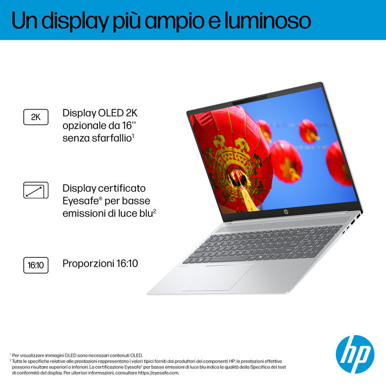 HP OmniBook 5 AI 16-af1007nl Intel Core Ultra 5 225U Computer portatile 40,6 cm (16") 2K 16 GB LPDDR5x-SDRAM 512 GB SSD Wi-Fi 6 (802.11ax) Windows 11 Home AI PC Argento
