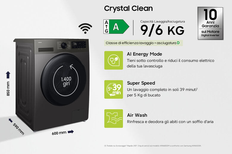Samsung Lavasciuga ‎ Crystal Clean ‎9Kg + ‎6Kg WD90HG5U34BXET