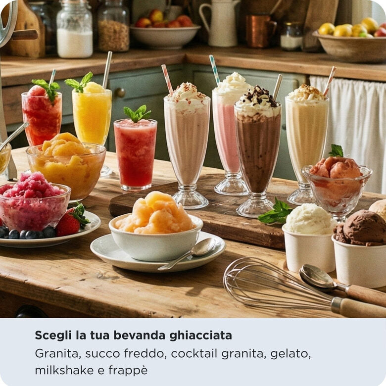 Ariete 655 MySlush & IceCream, Macchina per granite, gelati e frozen drink, Serbatoio 2,6L, 30-60 minuti di preparazione, 6 programmi automatici, Senza ghiaccio
