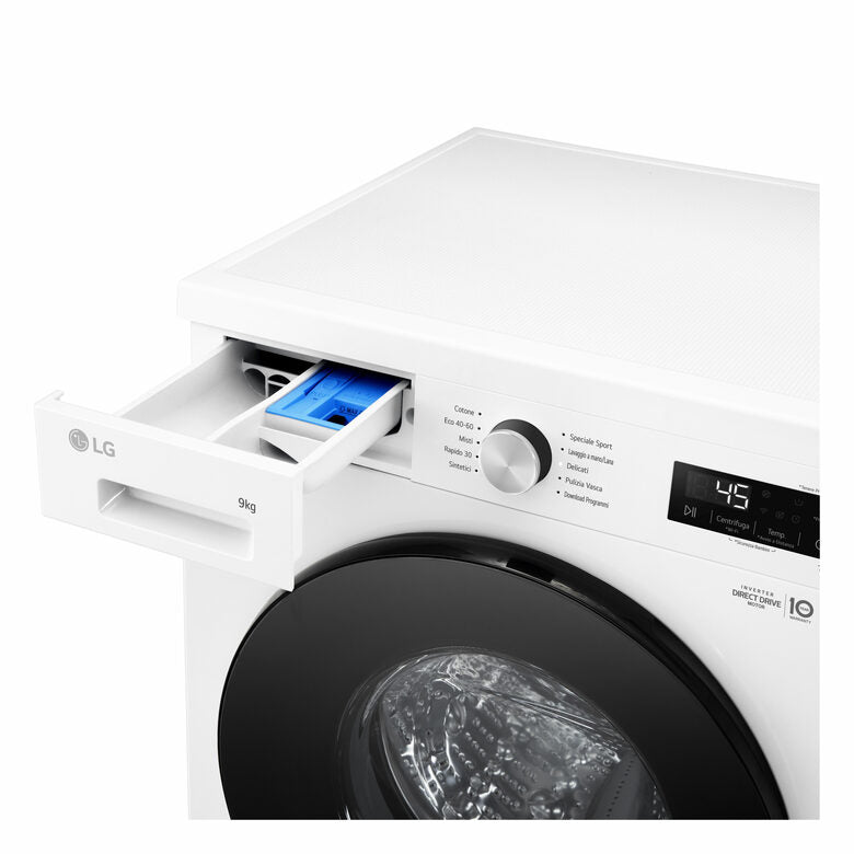 LG F4NX1009NWB Serie X1 Lavatrice Smart A Libera Installazione 9 Kg, 1400 Giri, Wi-Fi, Sistema 6 Motion, Allergy Care, Direct Drive, Classe A, Bianco