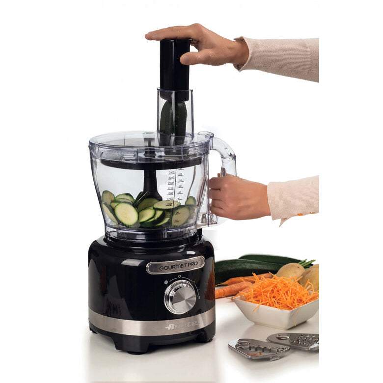 Ariete 1782 Gourmet Pro Moderna, Robot da cucina, Tritatutto 3L, Frullatore 2L, 2 velocità + Pulse, Set di lame + Disco in acciaio inox, Accessorio spremiagrumi, Nero