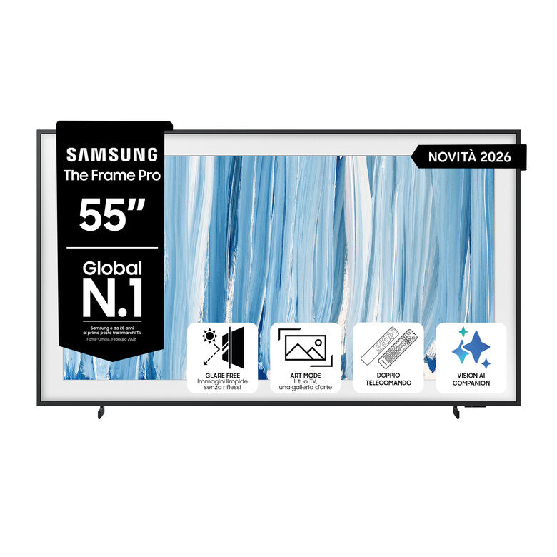Samsung The Frame Pro AI TV 55" QE55LS03HWUXZT 4K, Processore NQ4 AI Gen3, 4K AI Upscaling, Art Mode, Glare Free, Neo Quantum HDR, Dolby Atmos & OTS, Modern Frame Design, Vision AI Smart TV, 2026