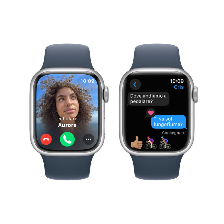Apple Watch Series 9 GPS Cassa 41mm in Alluminio Argento con Cinturino Sport Blu Tempesta - S/M