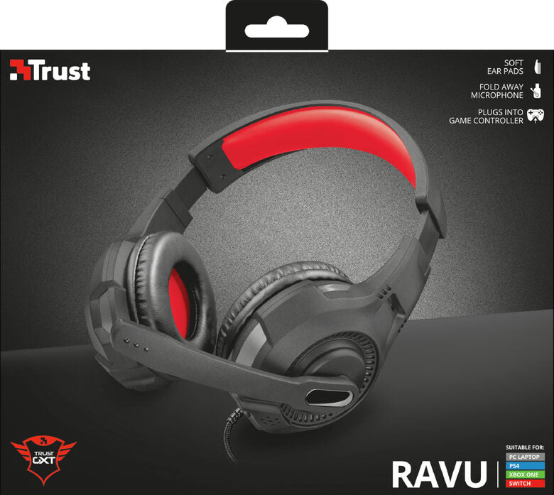 Trust GXT 307 RAVU Auricolare Cablato A Padiglione Giocare Nero, Rosso