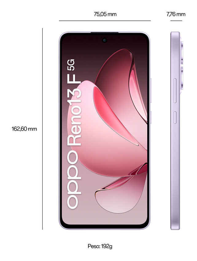 OPPO Reno13 F 5G AI Smartphone, Tripla fotocamera 50+8+2MP, Selfie 32MP, Display 6.67” 120HZ AMOLED FHD+, 5800mAh, RAM 8GB(Esp4GB/6GB/8GB)+ROM 256GB, [Versione Italia], Plume Purple