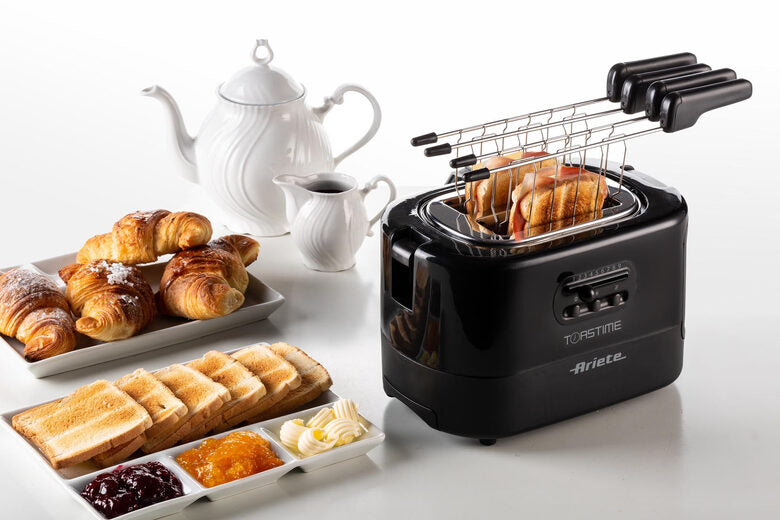 Ariete 159 Toastime - Tostapane con Pinze per 2 fette di pane - 9 Gradi di Doratura - 700 Watt - Nero