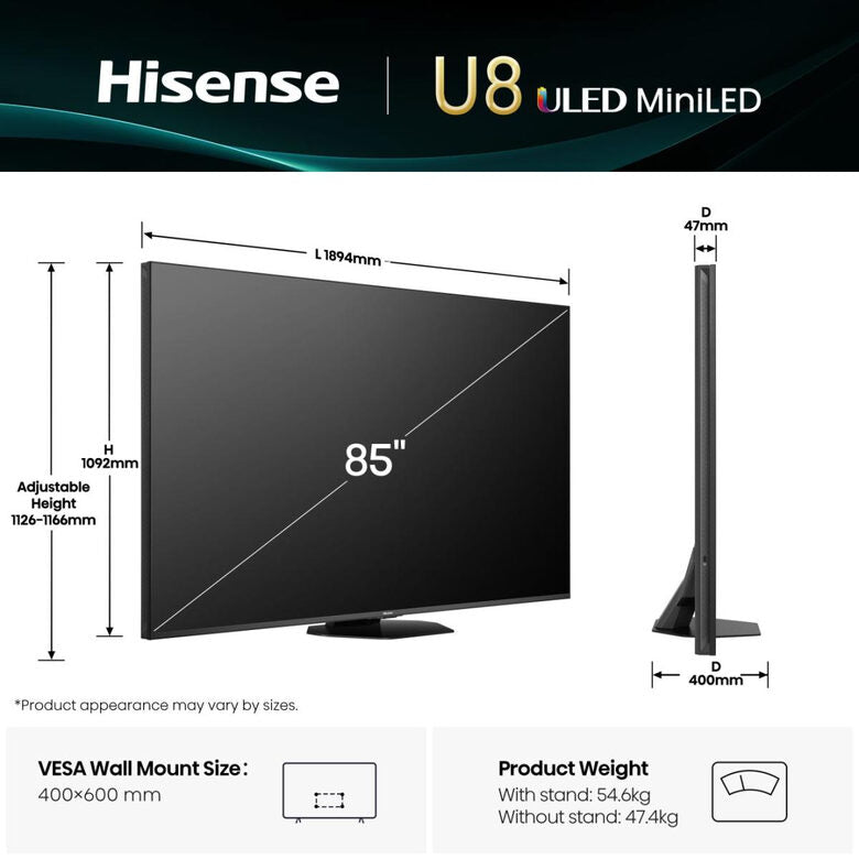 Hisense 85U8Q TV ULED 85" 4K Ultra HD Smart TV VIDAA