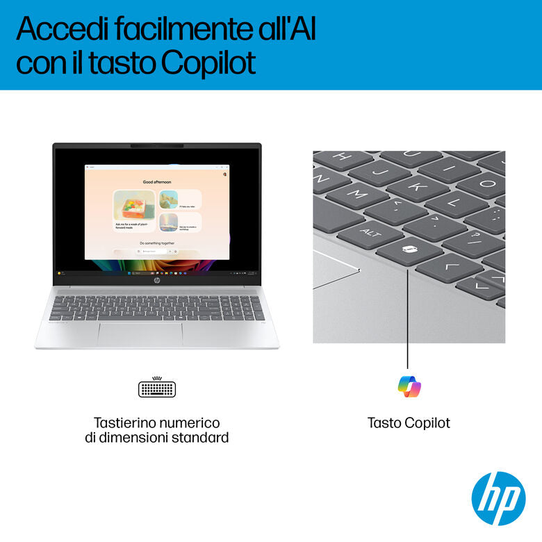 HP OmniBook 5 Laptop Next Gen AI 16-ag1034nlx Copilot+ PC AMD Ryzen AI 5 330 Computer portatile 40,6 cm (16") 2K 16 GB LPDDR5x-SDRAM 512 GB SSD Wi-Fi 6 (802.11ax) Windows 11 Home Argento