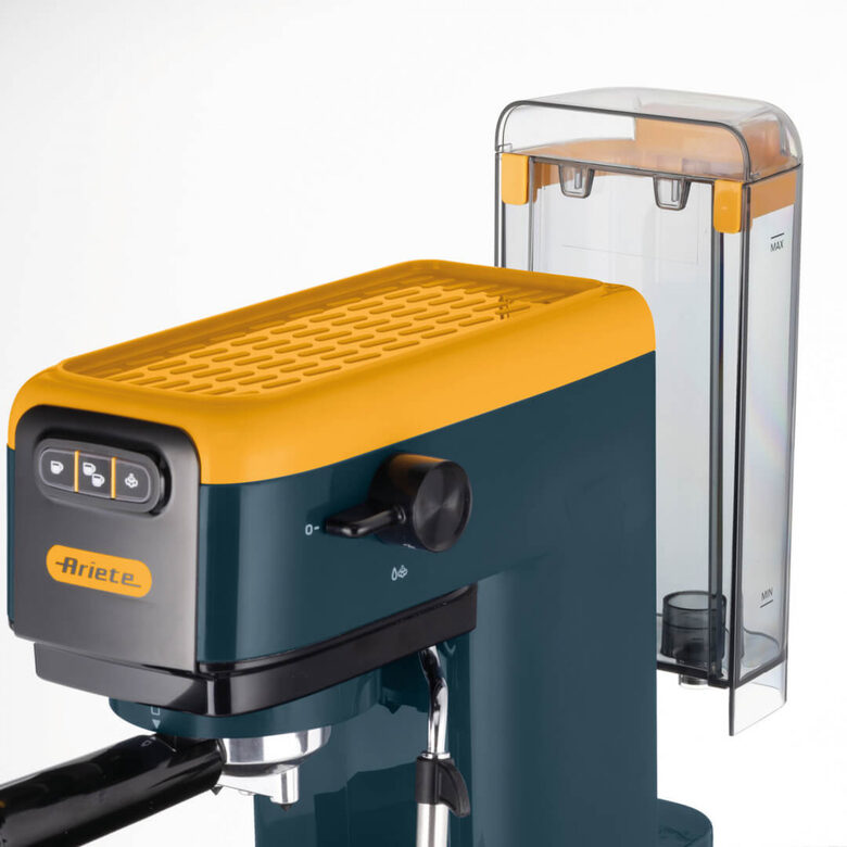 Ariete 1399 Mango Yellow Macchina da caffè espresso, Per polvere e cialde ESE, 1300 W, Capacità 1,1L, 15 bar di pressione, Filtro 1, 2 tazze e cialda ESE, Cappuccino, Giallo