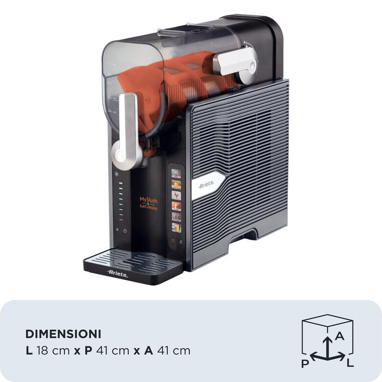 Ariete 655 MySlush & IceCream, Macchina per granite, gelati e frozen drink, Serbatoio 2,6L, 30-60 minuti di preparazione, 6 programmi automatici, Senza ghiaccio