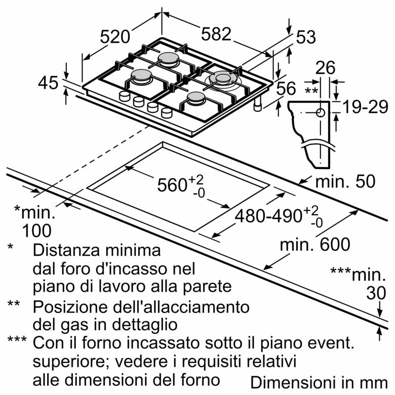 Bosch Serie 6 PCH6A5I90 Piano cottura a gas 60 cm 4 fuochi Acciaio Inox