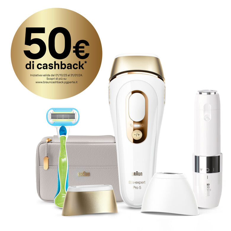 Braun Silk-expert Pro Silk expert Pro 5 PL5159, Epilatore A Luce Pulsata Donna, Per La Rimozione Permanente Dei Peli Visibili A Casa Tua, Bianco/Oro
