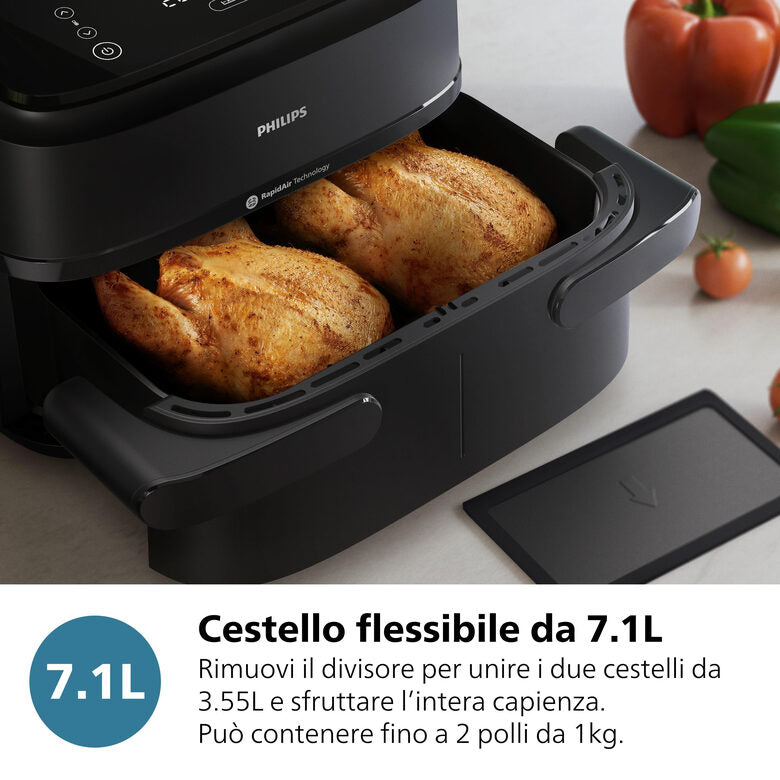 Philips Serie 1000 Airfryer con cestello flexi/doppio, friggitrice ad aria da 7.1L, 10 metodi di cottura, App per ricette NA150/00