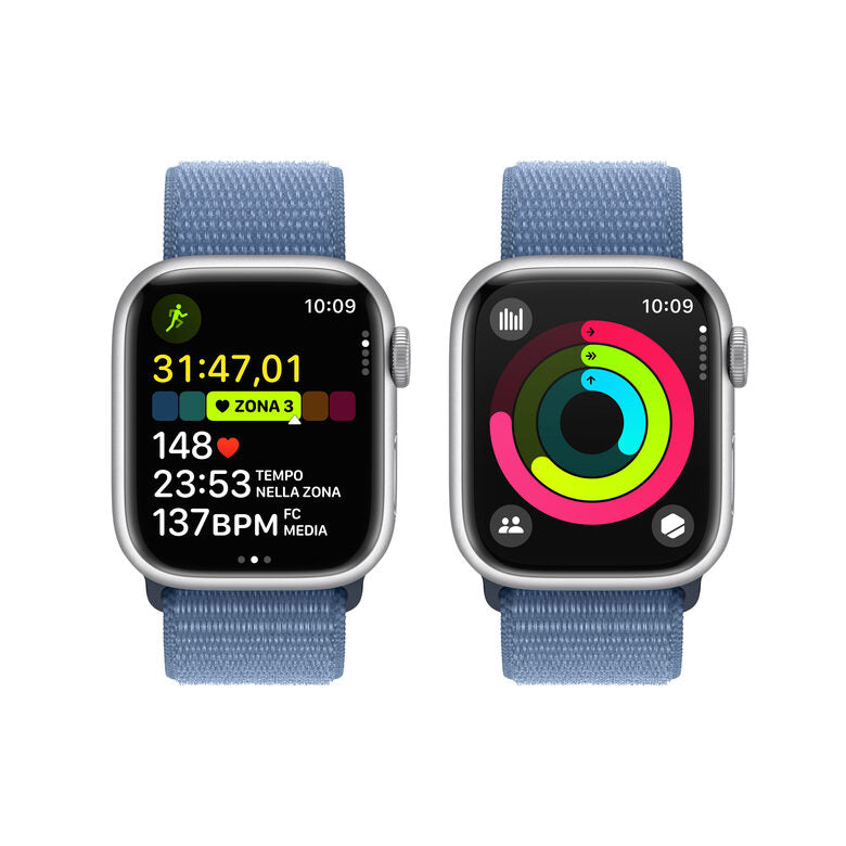 Apple Watch Series 9 GPS Cassa 41mm in Alluminio Argento con Cinturino Sport Loop Blu Inverno