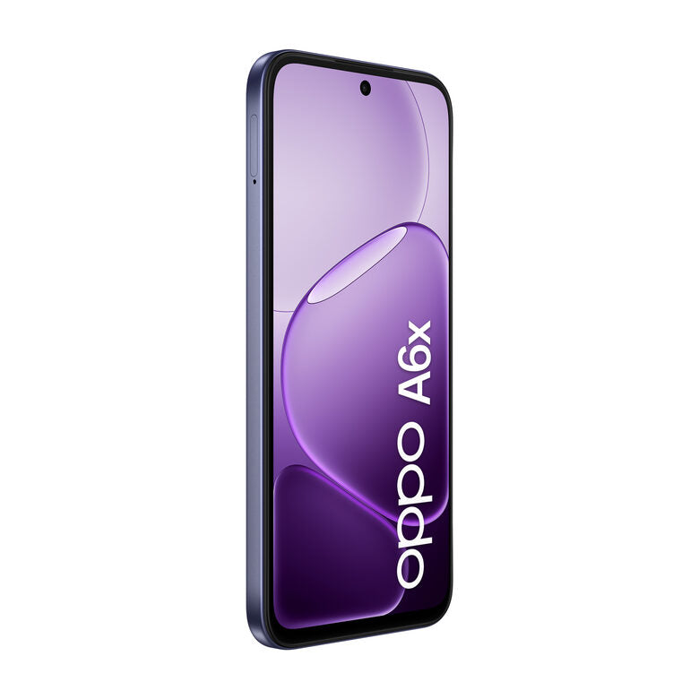 OPPO A6x AI Smartphone, doppia fotocamera 13MP+QVGA, Selfie 5MP, Display 6.75” 120HZ IPS HD+, 6100mAh, RAM 4GB(Esp1GB/2GB/4GB)+ROM 128GB [Versione Italia], Black Purple