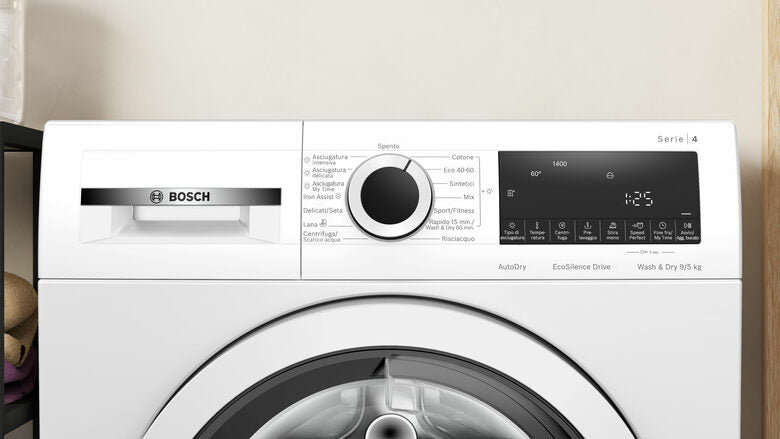 Bosch WNA144V0IT Serie 4 Lavasciuga A Libera Installazione 9/5 Kg, 1400 Giri, AutoDry, Iron Assist, Ecosilence Drive™, Classe E, Bianco