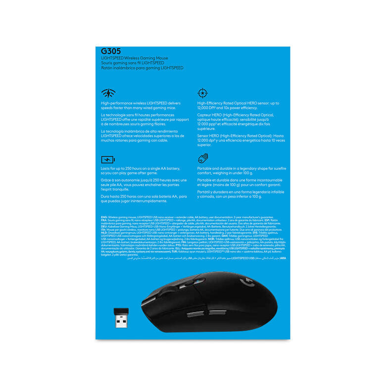 Logitech G G305 mouse Mano destra RF Wireless Ottico 12000 DPI
