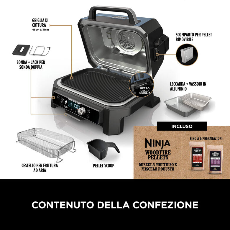 Ninja Barbecue elettrico e Affumicatore Woodfire Pro Connect XL OG901EU