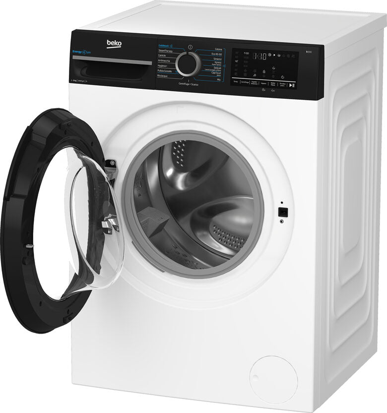 Beko BMGWU4941B B300 Lavatrice A Libera Installazione 9 Kg, EnergySpin, 1400 Giri, Classe A, Cassetto Detersivo AutoClean, Bianco E Nero