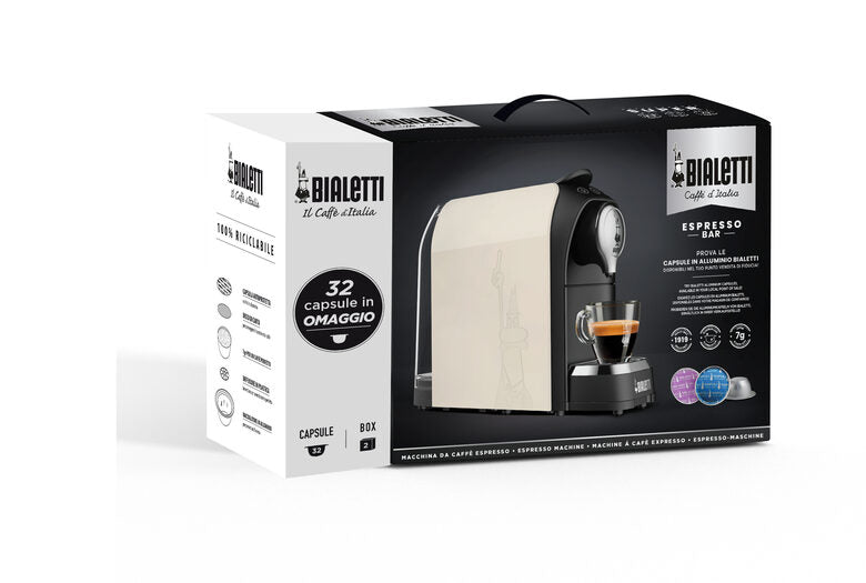 Bialetti Super Macchina da Caffè a Capsule Bundle Super Bianco + 32 caps