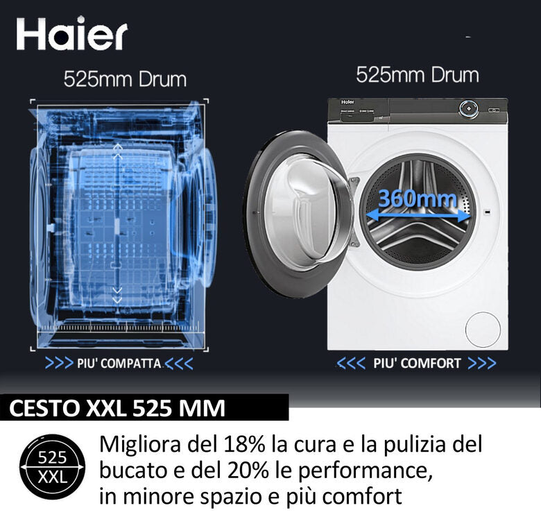 Haier HW80-BP14929A-S I-Pro Serie 1 Lavatrice A Libera Installazione 8 Kg, 1400 Giri, AI Power Drive Inverter Motor, Pillow Drum, Classe A, Bianco