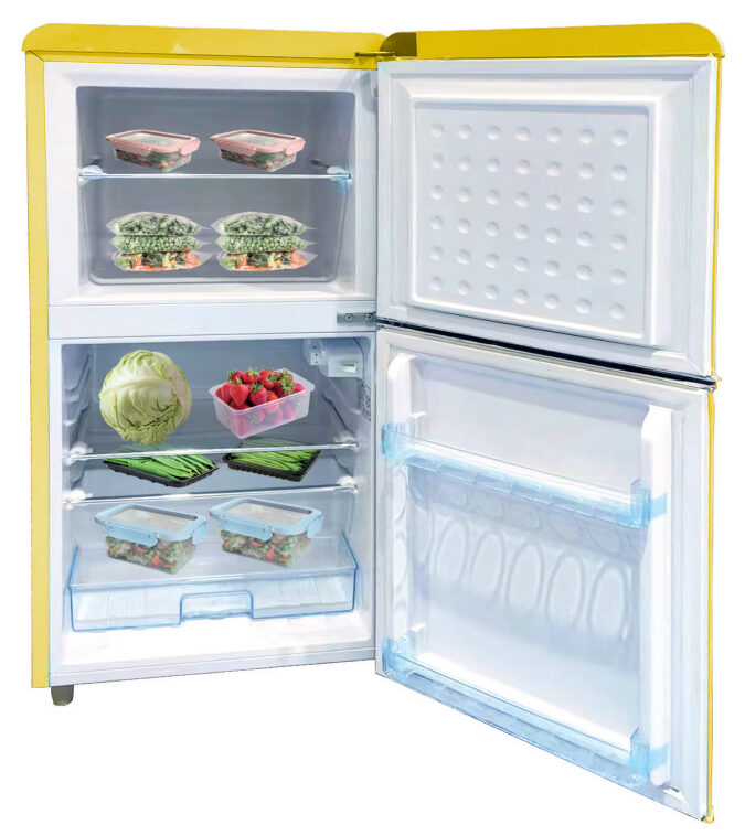 DCG Eltronic MF110YCDP Frigorifero con Congelatore Libera installazione Doppia Porta 110 L Giallo
