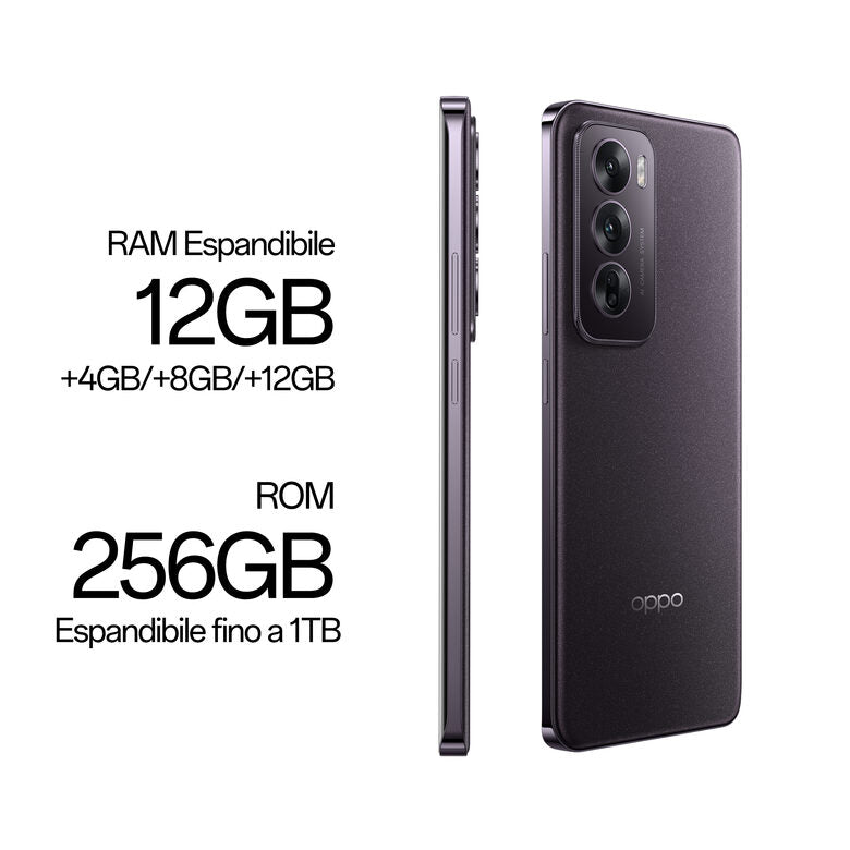 OPPO Reno12 5G AI Smartphone, Tripla fotocamera 50+8+2MP, Selfie 32MP, Display 6.7” 120HZ AMOLED FHD+, 5000mAh, RAM 12GB(Esp4GB/8GB/12GB)+ROM 256GB, [Versione Italia], Black Brown