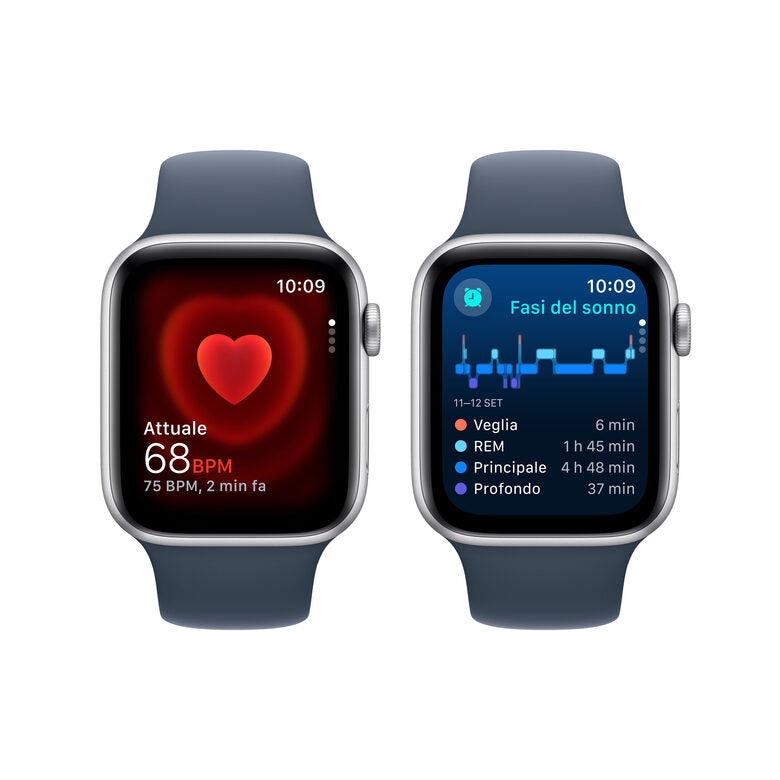 Apple Watch SE GPS Cassa 44mm in Alluminio Argento con Cinturino Sport Blu Tempesta - S/M