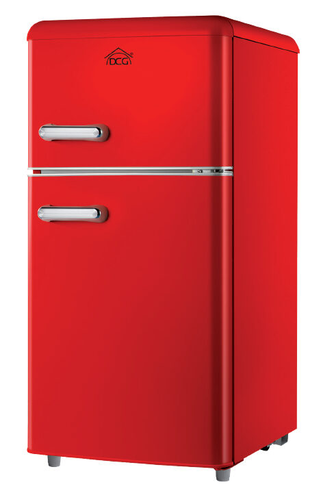 DCG Eltronic MF100RCDP Frigorifero Combinato A Libera Installazione, Autoscongelamento, Termostato Regolabile, Design Retrò, Rosso