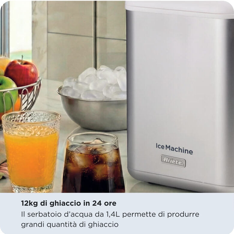 Ariete 651 Ice Machine, Macchine per fare il ghiaccio, 9 cubetti di ghiaccio in 6 minuti, 1,4L, Cubetti grandi e piccoli, Funzione autopulizia