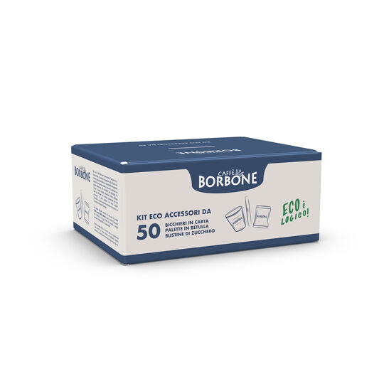 Borbone Kit Stoviglie da 150pz, 50 Bicchieri, 50 Palette, 50 Bustine di zucchero