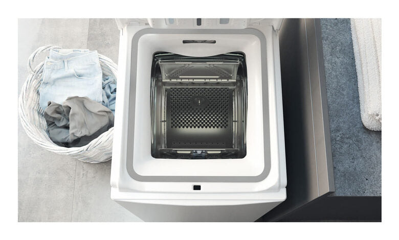 Hotpoint Ariston WMTG725BIT Lavatrice A Carica Dall'alto Libera Installazione 7 Kg, 1200 Giri, Antimacchia, Classe B, Bianco