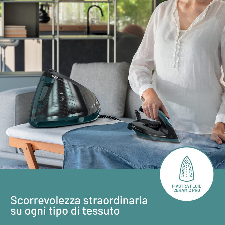 Imetec Smartvapor Ferro da Stiro Generatore di Vapore, Vapore 2 volte più potente, Fino a 6,0 Bar Pump, 2400 W, Colpo di vapore da 350 g, Piastra Fluid Ceramic PRO, Carica continua con serba