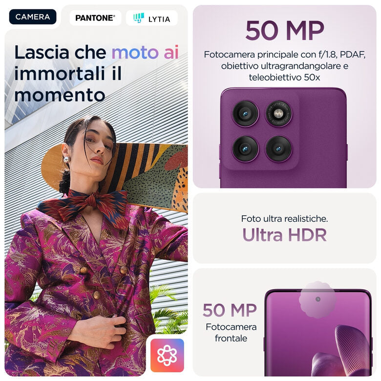 Motorola edge 60 pro con Moto AI (12/512GB, Fotocamera 50+50+10MP, selfie 50MP, Display 6.67" pOLED 120Hz, MediaTek Dimensity 8350, batteria 6000mAh, ricarica 90W, Android 15), PANTONE Spark