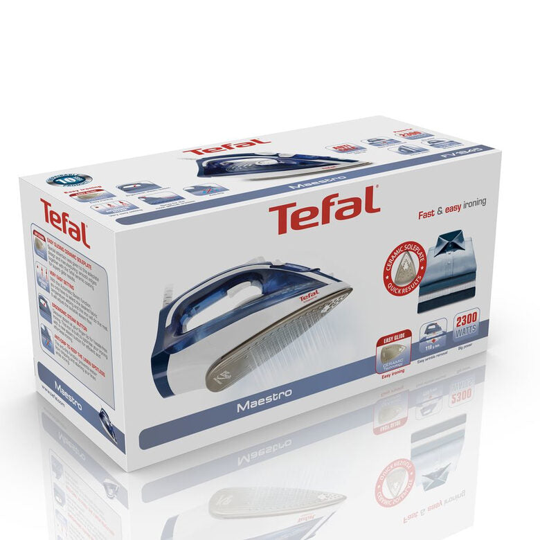 Tefal Maestro 2 FV1845E0 Ferro da stiro a secco e a vapore CeramicGlide 2300 W Blu, Bianco