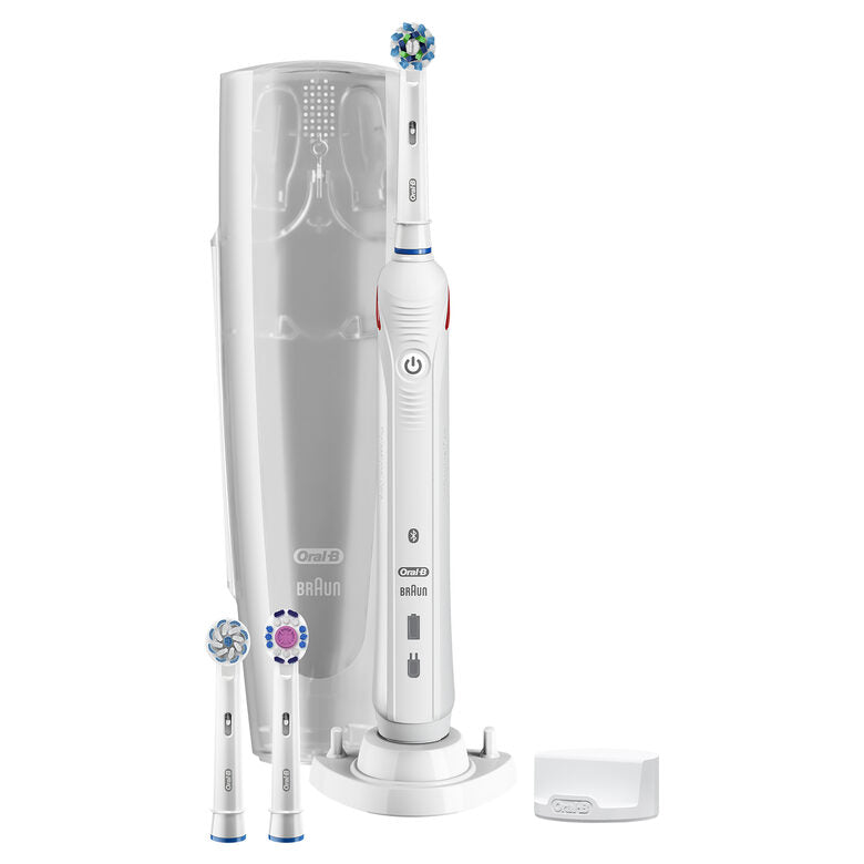 Oral-B Spazzolino Elettrico Ricaricabile Smart 5 5100S CrossAction, 1 Bianco Manico Connesso, 5 Modalità Tra Cui Sbiancante, Denti Sensibili E Protezione Gengive, 3 Testine Custodia da viagg