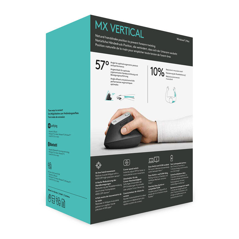 Logitech MX Vertical mouse Mano destra Wireless a RF + Bluetooth Ottico 4000 DPI