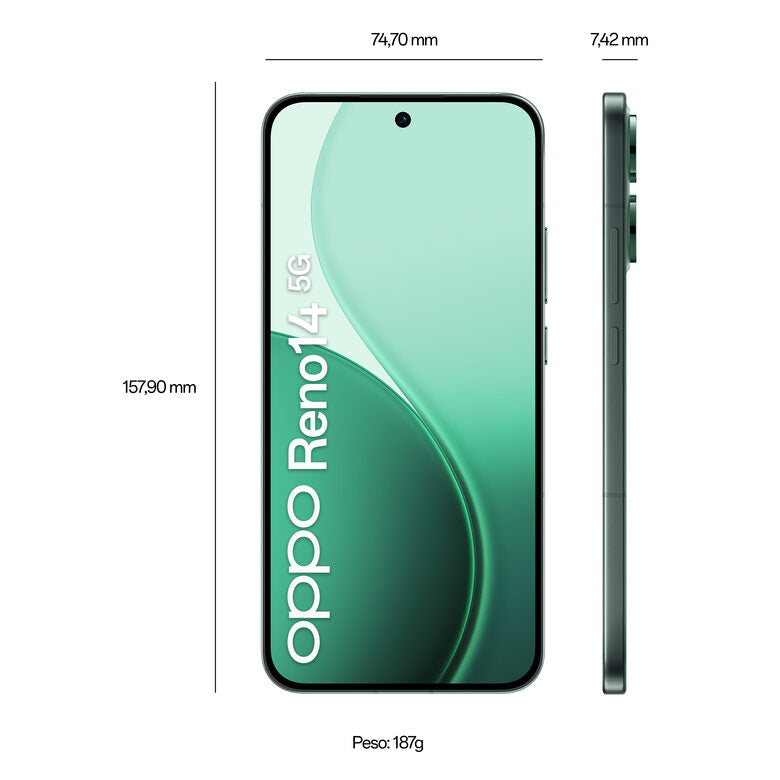 OPPO 14 5G Reno14 Smartphone 5G 16,7 cm (6.59") Doppia SIM Android 15 USB tipo-C 12 GB 512 GB 6000 mAh Verde