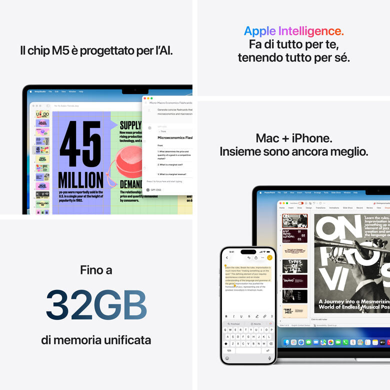 Apple MacBook Air 15" M5 chip 10‑core CPU 10‑core GPU, 16GB, 512GB SSD - Argento